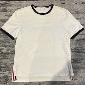 Thom Browne Men’s white with navy contrast ringer tshirt size 1